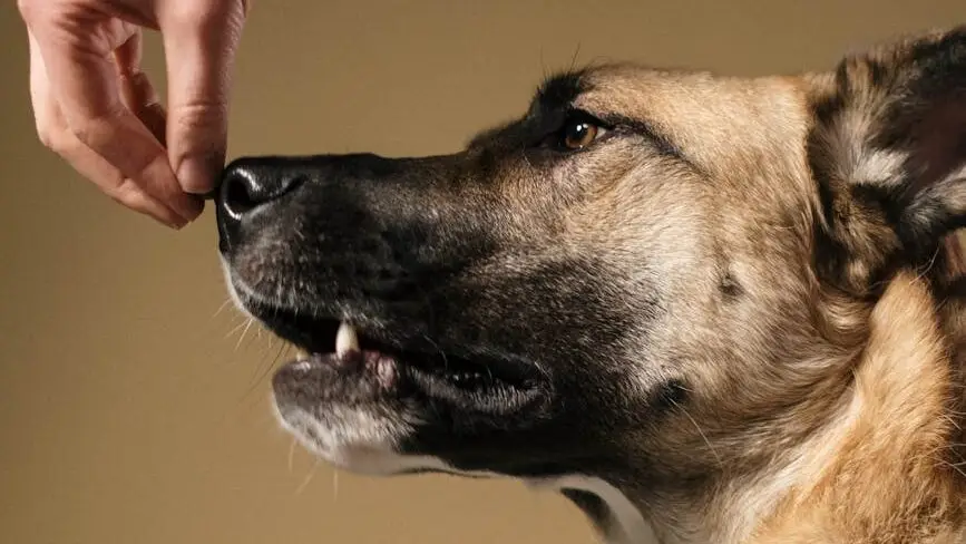 hand on a dog s snout